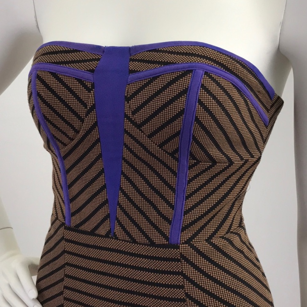 Ark & Co Brown Black Geo Print Strapless Dress S